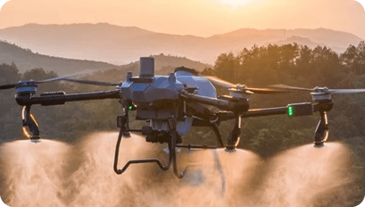 Illustration of farmers being served with drone technology